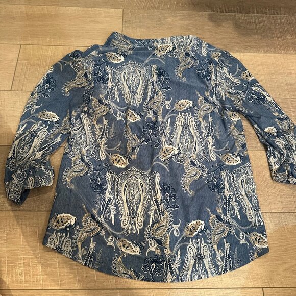 AVA & GRACE WOMENS BLUE LONG SLEEVE BLOUSE LARGE - Picture 1 of 8